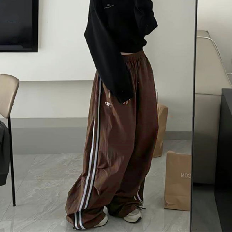 Retro sweatpant oversized calças largas moda feminina listrado cintura elástica bolso perna larga calça streetwear vintage y2k