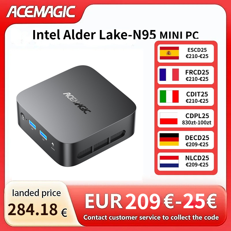 ACEMAGIC V1 Mini PC Intel Alder Lake-N95 RAM 16GB SSD 512GB M.2 SSD Mini PC Komputer Stacjonarny (4C/4T do 3.4GHz) Cichy Mini Komputer
