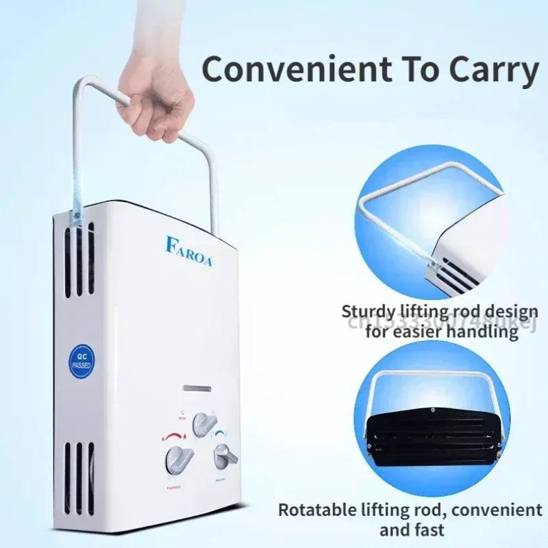 Calentador de agua sin tanque de Gas propano GLP, 6L, para acampar al aire libre, baño instantáneo con cabezal de ducha, calentador de agua caliente, caldera, tienda para camión y coche