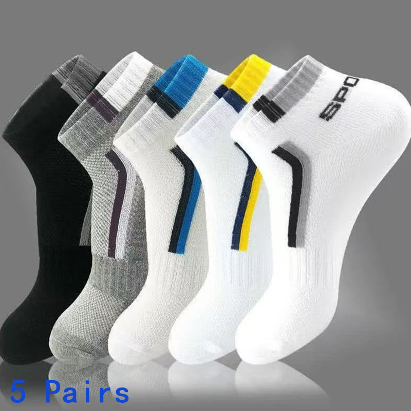 5 paires de chaussettes de sport à la mode pour hommes, chaussettes à rayures en coton absorbant la sueur, respirantes et confortables