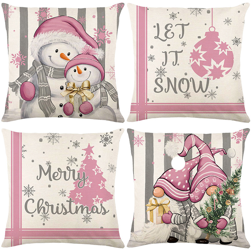 45 x 45 cm Weihnachtsdekoration Kissenbezug Leinen Kissenbezug Winter Weihnachten Schneemann Baumwolle Dekokissenbezug Sofakissenbezug 2024