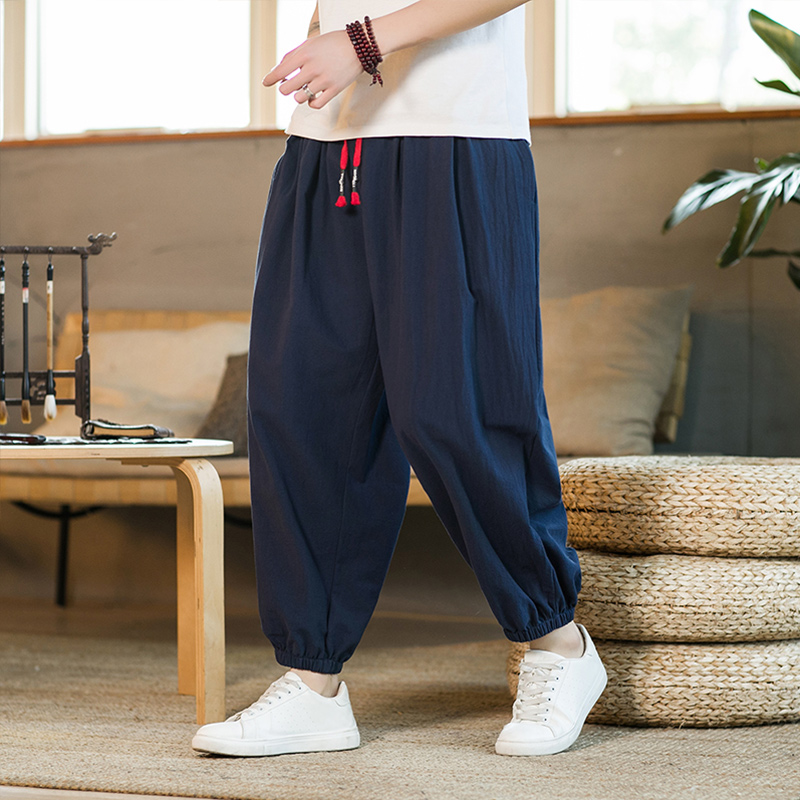 2024 m-5xl Frühling und Herbst neue Herren Baumwolle und Hanf Hosen lose Kordel zug Laterne Hosen Haren Hosen japanische Freizeit hose