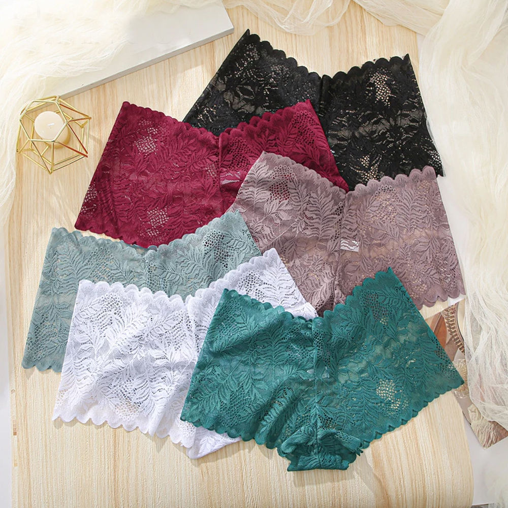 3 ピース/セットレース Boyshort パンティー女性ローライズ花下着 S-XL 女の子セクシーなパンティーレディースレースパンツランジェリー