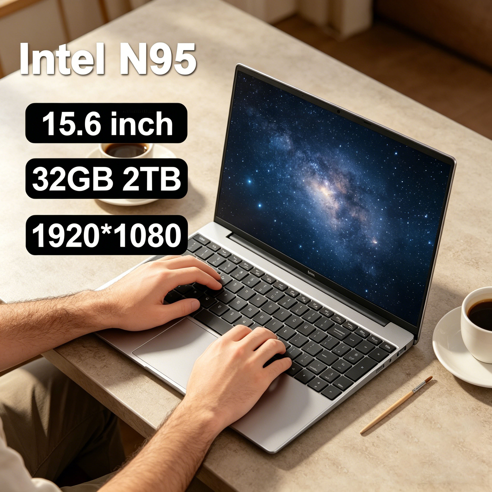 Stylish 15.6" Intel N95 Portable Laptop Windows11 Notebook 32GB DDR4 2TB SSD Pc Gamer Office Computer with Backlit Fingerprint
