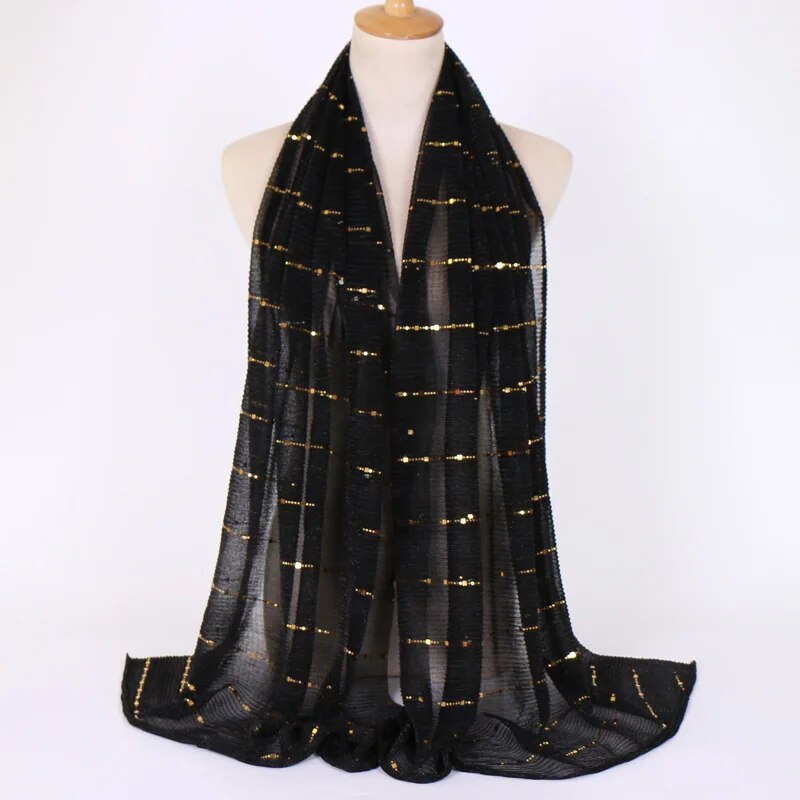 Verão Lurex Glitter Scarf Elegante Leve Xaile Elástico Para Mulheres Moda Sparkly Xales Do Partido Lantejoulas 180*65cm
