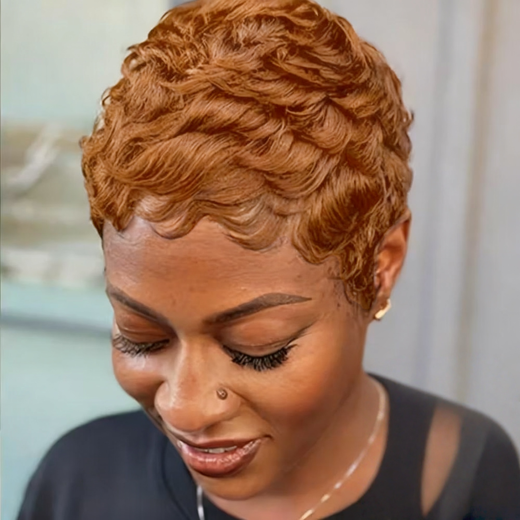 Brazilian Human Hair Pixie Cut Wig with Bangs Full Machine wig Natural Look Pixie Haircut Natural Hair Texture Hair Wig