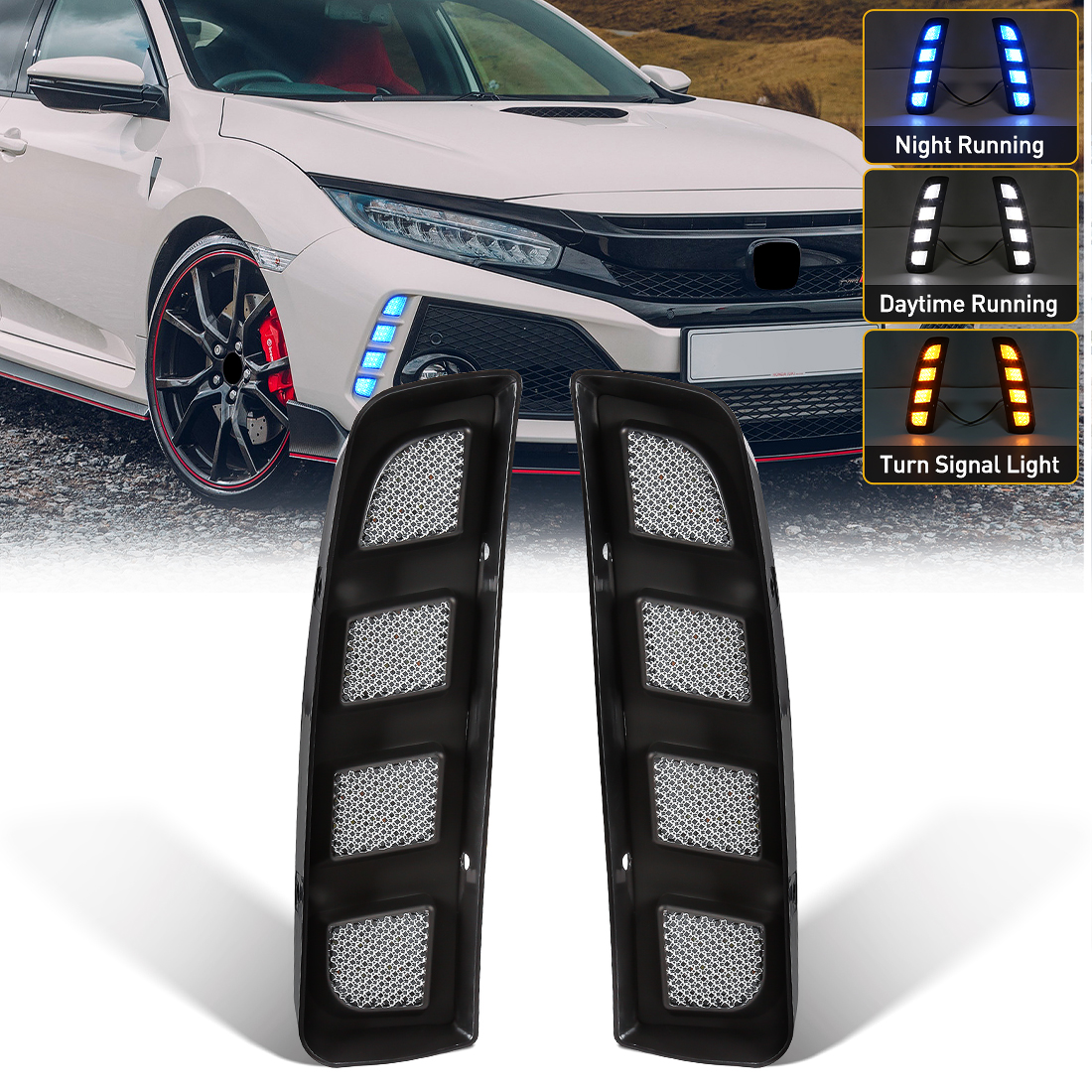 DRL Per Honda Civic 10th Generation Tipo R 2018 2019 2020 202 LED Luce di marcia diurna Dinamica Indicatori di direzione Fendinebbia