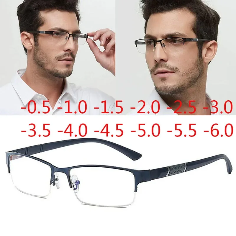 Kurzsichtige Brille mit halbem Metallrahmen, Unisex, Myopie, 0–1–1,5–2,5–3–4–5–6, fertige Produkte, Zahlen-Grad-Brille
