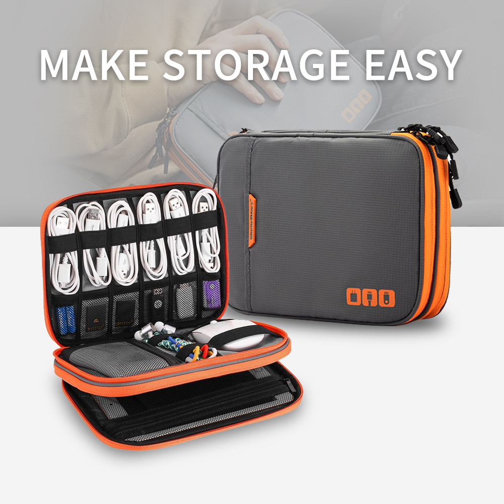 Organizador electrónico, organizador de cables de viaje, bolsa de accesorios electrónicos de doble capa para tableta 7,9", unidad USB, cables, negro