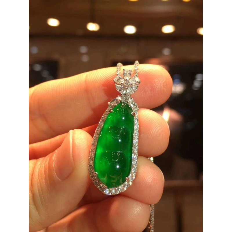Colgante de jade de sol completo, Jade verde, Buda, frijol de la fortuna, tipo hielo, 925 incrustaciones de plata, Jade verde imperial procesado, frijol para las cuatro estaciones