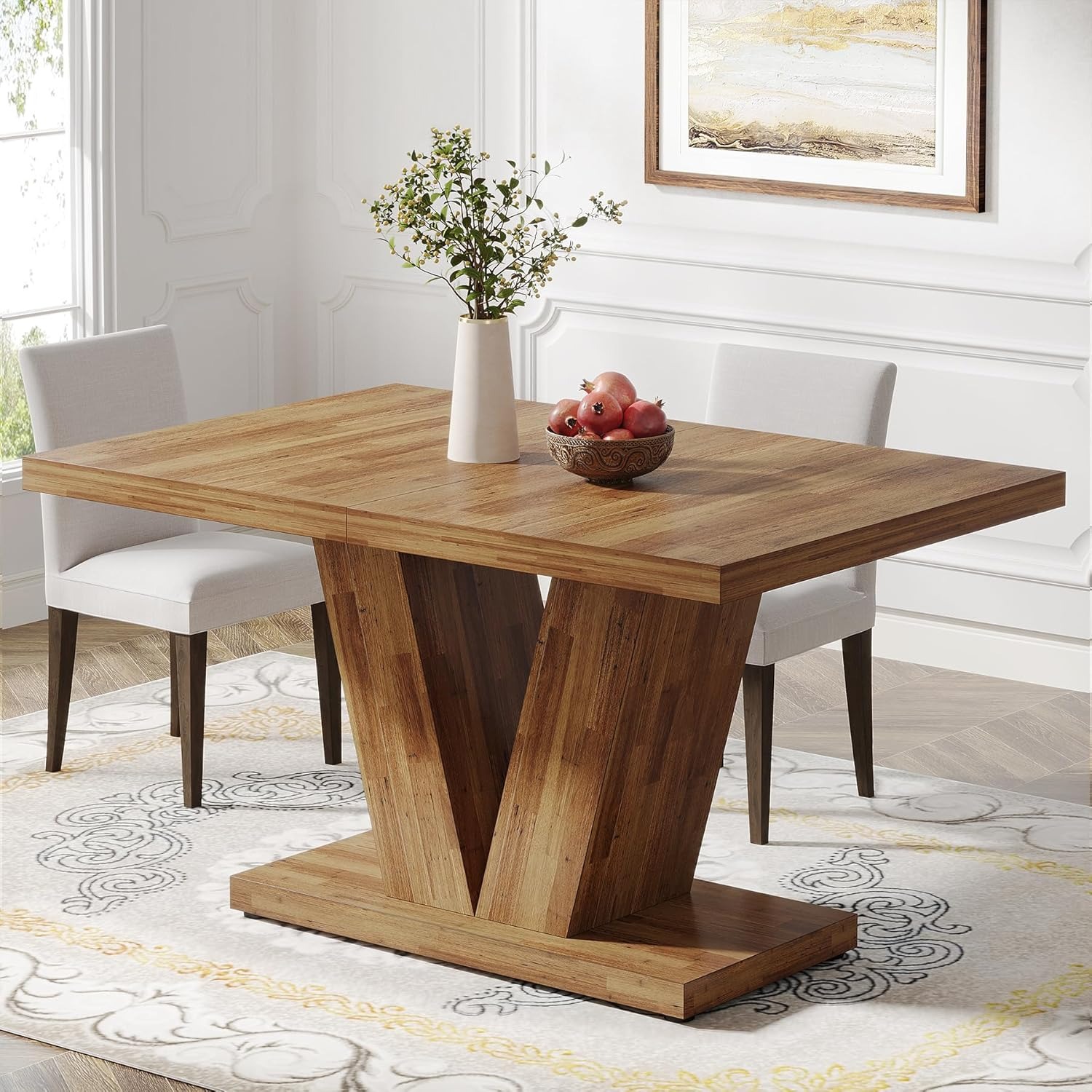 LITTLE TREE 47-inch eettafel voor 4 personen, eettafel met zwaar uitgevoerd voetstuk, boerderij eettafel voor thuis, eetkamer
