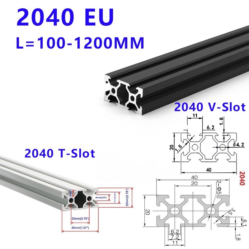 1szt 2040 V/T-Slot Profil aluminiowy Wytłaczanie 100 200 300 400 500 -1000mm Szyna aluminiowa Wytłaczanie 20x40mm do DIY Drukarka 3D CNC