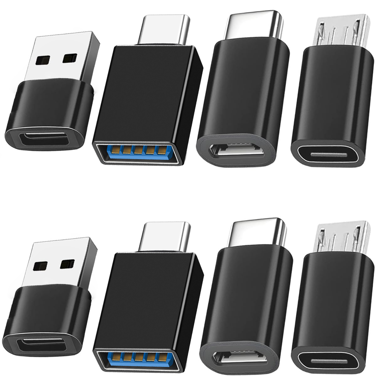 8 ชิ้นอะแดปเตอร์ USB เข้ากับ USB C, USB Type C หญิงอะแดปเตอร์ USB, micro USB ไปยัง USB C หญิงตัวเชื่อมต่อตัวแปลงชาย, สําหรับแล็ปท็อปรถ