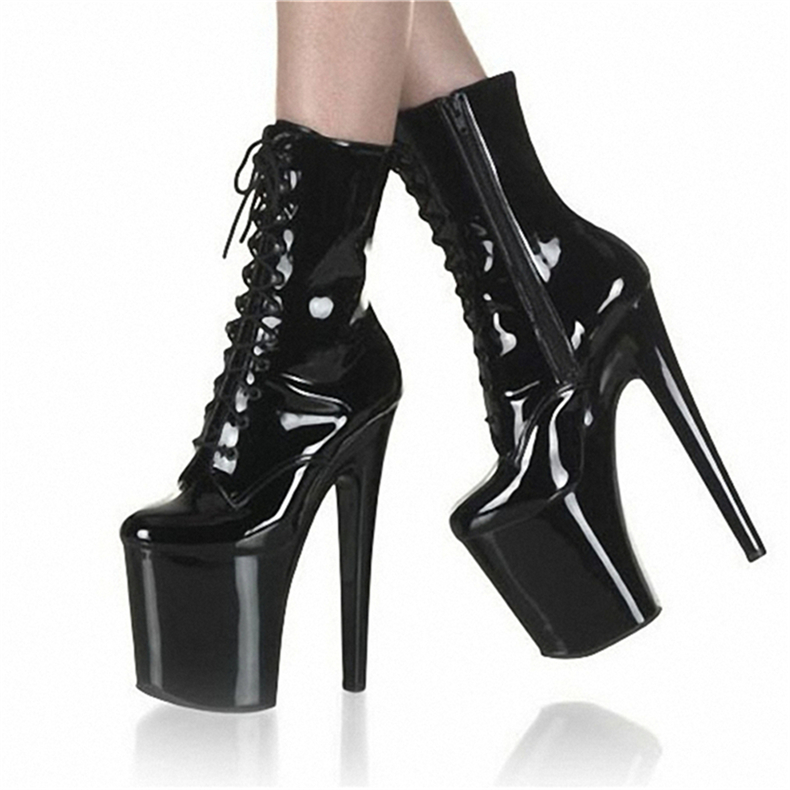 Sepatu Pole Dance Profesional 20CM Anti-Slip Kulit Paten |   Sepatu Ankle dengan Tali & Resleting Samping |   Sepatu hak tinggi platform untuk pesta |