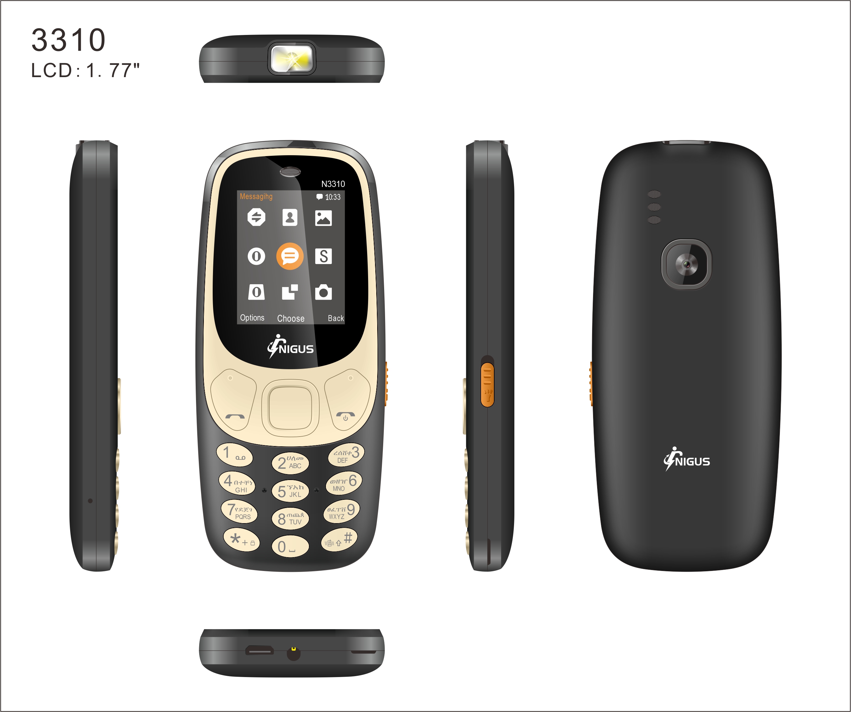 Teléfono móvil NIGUS N3310 2G con botones grandes, batería de 1200mAh, doble SIM, doble modo de espera, pantalla LCD de 1.77 pulgadas, linterna.