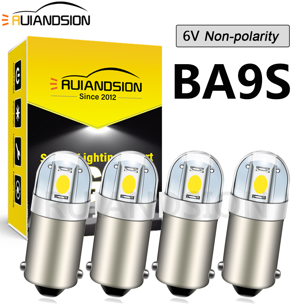 Ruiandsion BA9S 6V/12V LED T4W หลอดไฟซุปเปอร์ไบรท์สำหรับแผงหน้าปัดไฟเพดานไฟอ่านหนังสือไม่โพลาไรซ์ปลั๊กแอนด์เพลย์ 4 ชิ้น