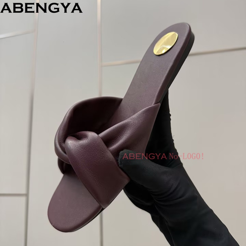 ABENGYA Zomer Echt Lederen Slippers Platte Casual Schoenen Voor Vrouwen Slip-On Loafers Dames Sandalen Open Teen Vakantie Strand Slippers