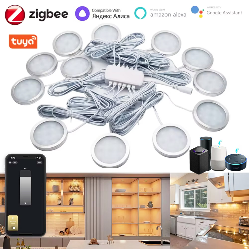 Tuya Zigbee 3,0 умное светодиодное освещение под шкафом с регулируемой яркостью, полный комплект для кухни, шкафа, гардероба, светильник, декор для спальни