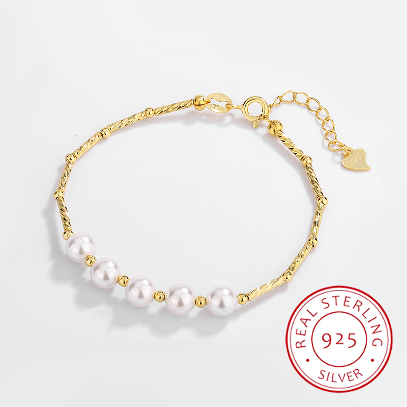 Gelang mutiara manik-manik bulat tali putar 14K perak S925 yang indah dan asli dengan temperamen serbaguna dan elegan