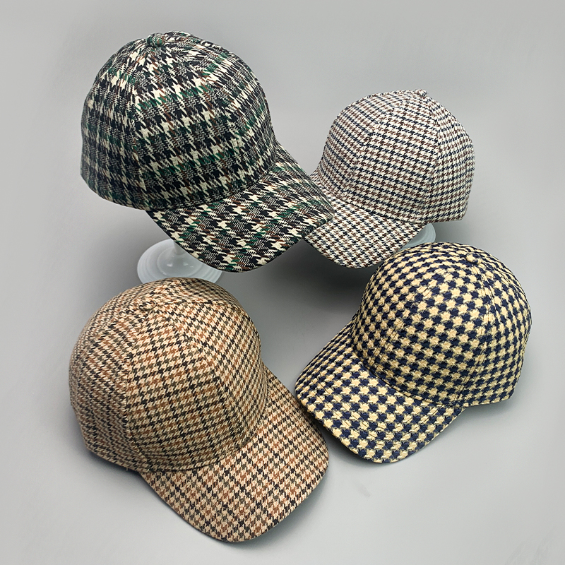 Cappellini da Baseball Retrò Stile Britannico con Motivo Pied-de-Poule, Unisex, in Cotone Traspirante, Streetwear Classico Casual Sportivo