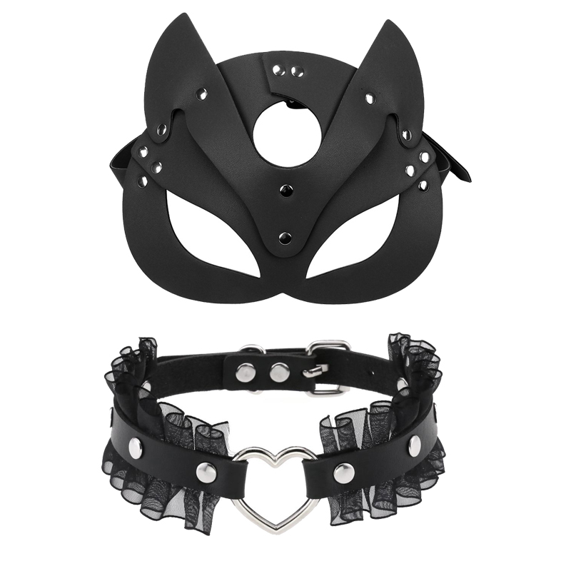 Sex produkty dla dorosłych SM Sex zabawki BDSM kobieta skórzana maska na oczy i serce kołnierz Cosplay maska dla dorosłych gra bal przebierańców maski na twarz