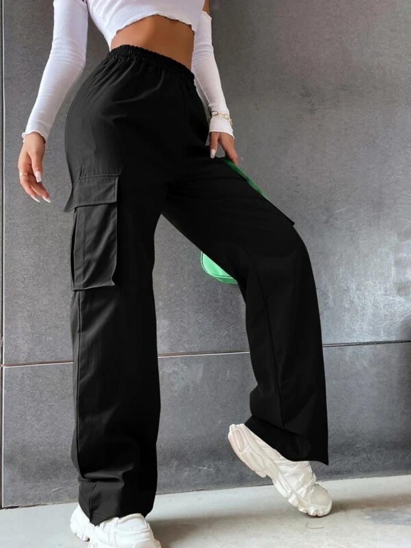 Y2k sólido rasgado calças largas moda feminina bolso cintura elástica retro em linha reta sweatpant casual streetwear carga novas calças