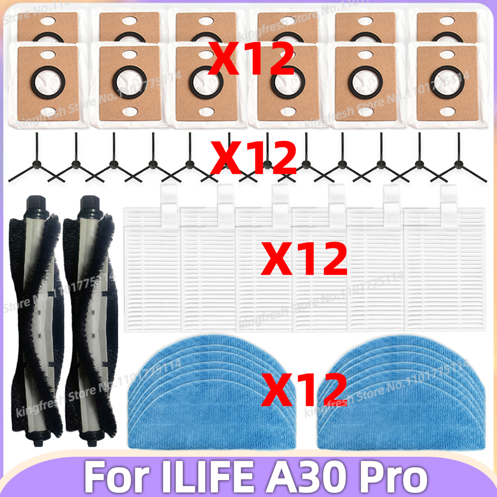 Compatible con (ILIFE A30 Pro) piezas de vacío cepillos laterales de rodillo principal filtro HEPA paño de mopa accesorios de bolsa de polvo