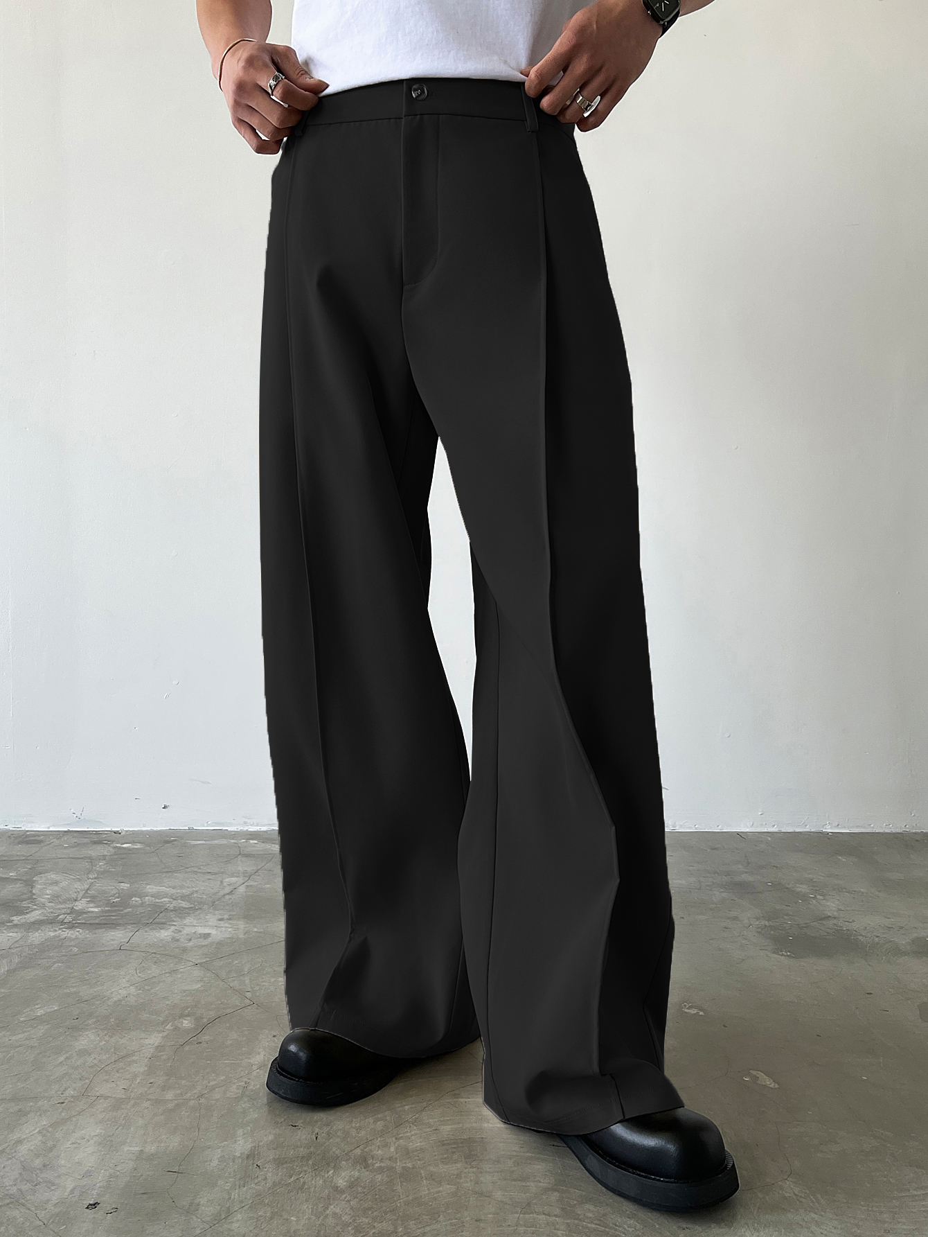 Men's High Waist Wide Leg Suit Pants Casual Loose Straight Leg Dress Pants Formal Business Streetwear Black Trousers S-2XL 1 Pie