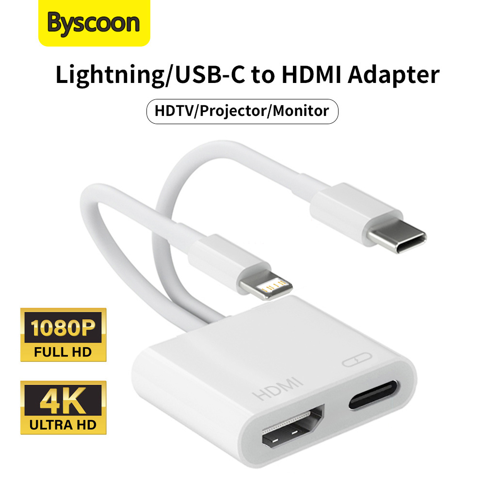 Adaptador Digital AV HDMI USB C Lightning/Type C 4K@30Hz para iPhone 17 16 15 14 13 12 11 Pro Max XS XR para HDTV, Proyector y Monitor