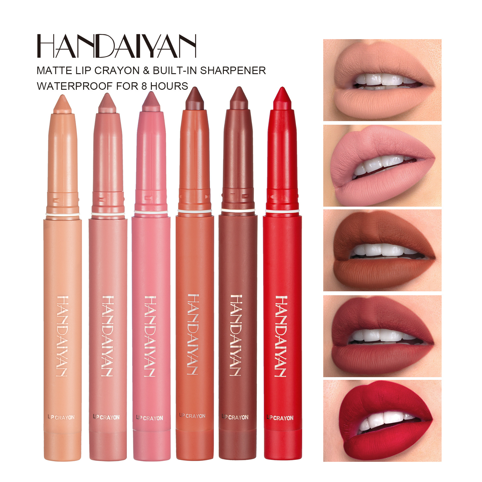 Handaiyan 12 couleurs crayon à lèvres mat imperméable velours nu rouge à lèvres crayon Sexy rouge marron Pigments maquillage longue durée