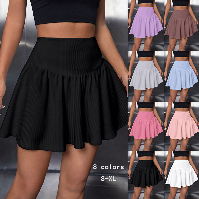 ผู้หญิงเซ็กซี่ Halter กระโปรงสั้นฤดูร้อนสีทึบ Y2K สไตล์พับ Slim High ผู้หญิงกระโปรงมินิลําลอง