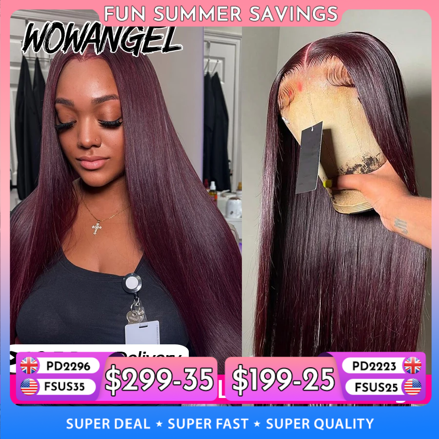 Donker Bordeaux Rechte Pruiken 13X6 HD Lace Front Menselijk Haar Pruiken 99J Kleur Rechte Braziliaanse Haar Pruik lijmloze Pruik Pre Gebleekt