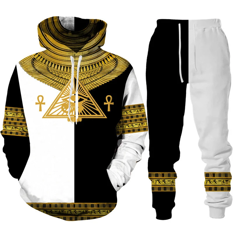 Männer Hoodie Sets 3D Druck Alte Horus Ägyptischen Gott Auge von Ägypten Pharao Casual Lose männer Hoodie + Hosen streetwear Jogging Set