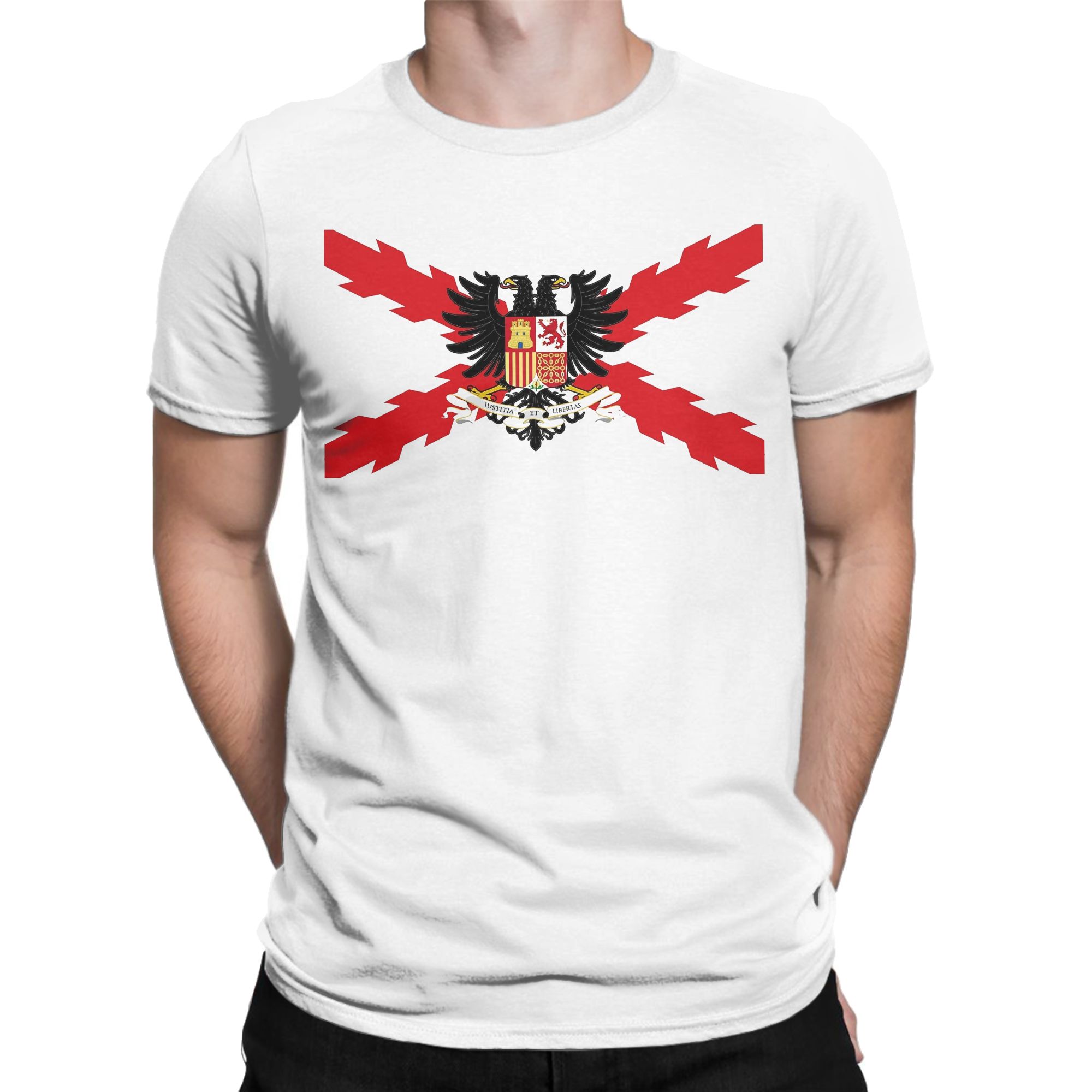 T-shirt in cotone con croce spagnola della Borgogna, divertente, girocollo, con croce di San Andrea, a maniche corte, taglie forti