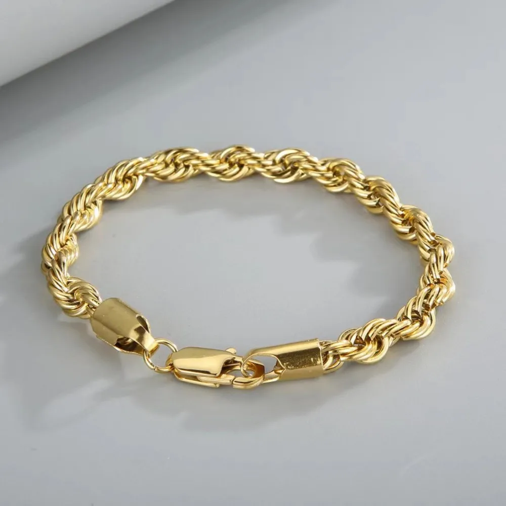 ゴージャスな 18K ゴールド 925 スターリングシルバー 4 ミリメートルチェーンブレスレット男性用チャーム女性レディボーイウェディングパーティー 20 センチメートル 8 インチ