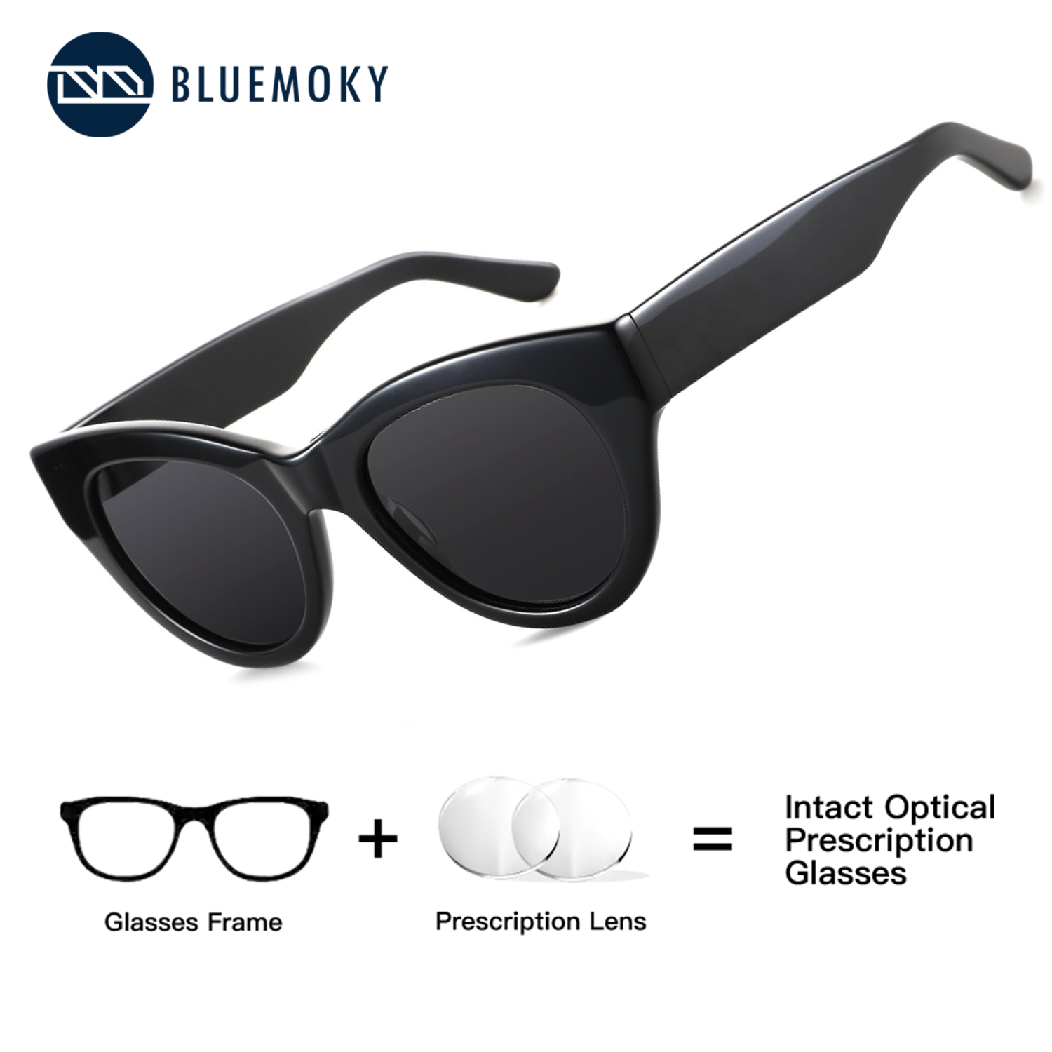Okulary przeciwsłoneczne damskie BLUEMOKY z polaryzacją i filtrem UV400, acetatowe, korekcyjne, w kształcie motyla, do okularów korekcyjnych i progresywnych, z ochroną przeciwsłoneczną.