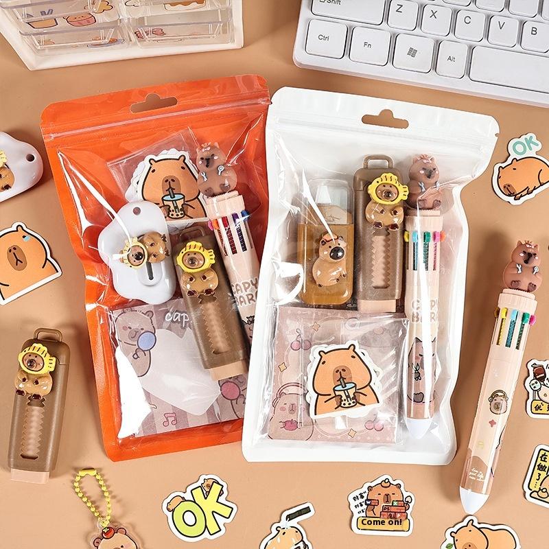 1Set Cartoon Capybara Pattern Stationery Set Student Learning Stationery Set Cute Cartoon School Supplies Creative Gift