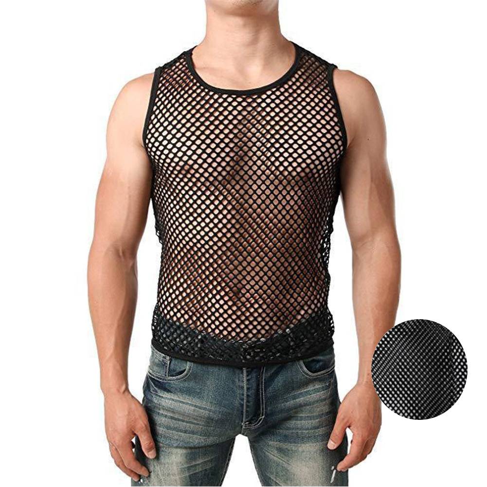Nam Gợi Cảm Bể Trong Suốt Lưới Lót Fishnet Áo Dây Áo Không Tay Nam Nhìn Xuyên Đêm Clubwear Ôm Thể Thao