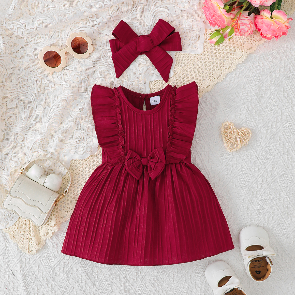 Vestido sin mangas para niña, vestido de verano a la moda con bordes con volantes de color sólido + diadema, vestido de Año Nuevo para niña de 0 a 24 meses
