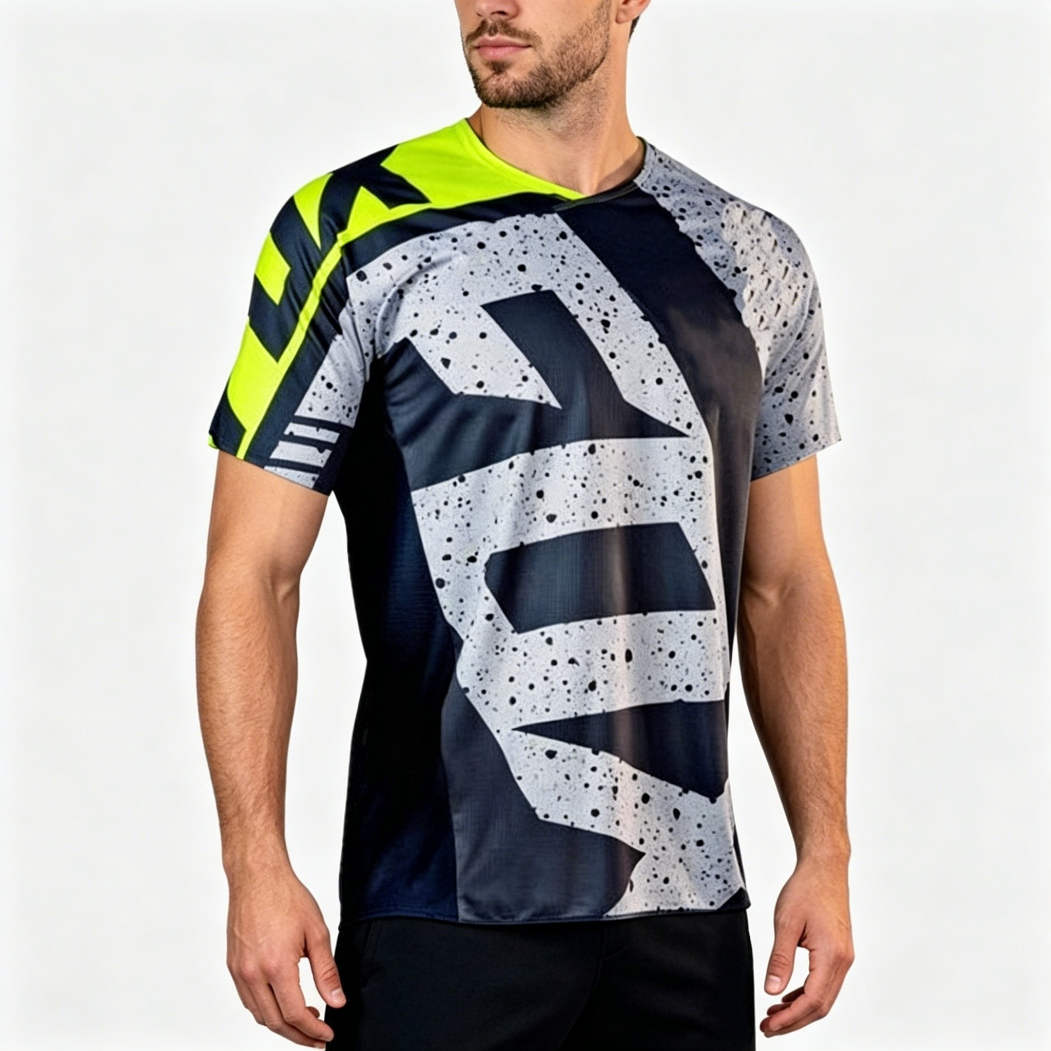 Męska koszulka sportowa z krótkim rękawem, modny patchworkowy design, oddychająca, wygodna, codzienna, na fitness.