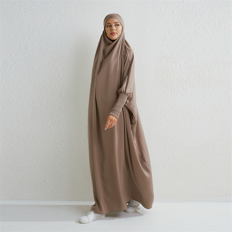 Abaya muçulmano com capuz manga smocking vestido de oração de uma peça feminina jilbab roupas islâmicas dubai saudita preto robe turco modéstia