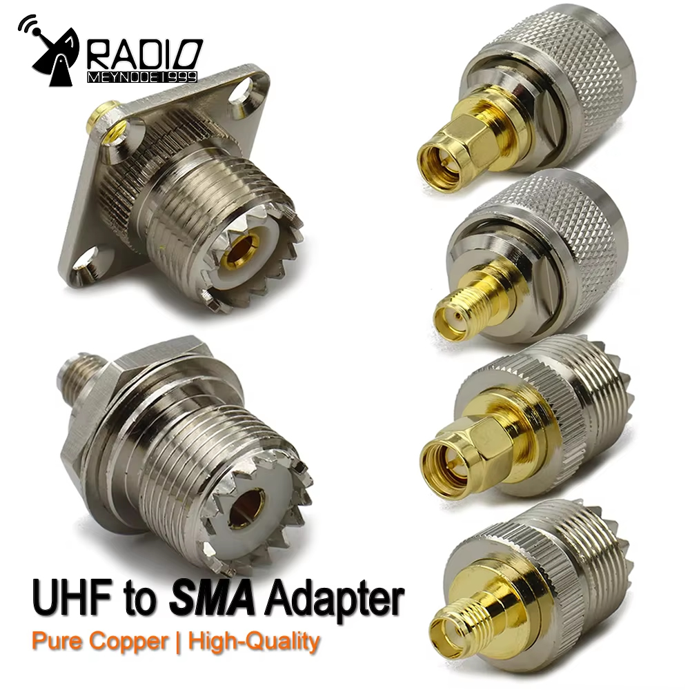 UHF-zu-SMA-Stecker SO239 PL259 Stecker und Buchse 4-Loch-Flansch RF-Adapter gerades Messing für CB-Radio/Walkie-Talkie