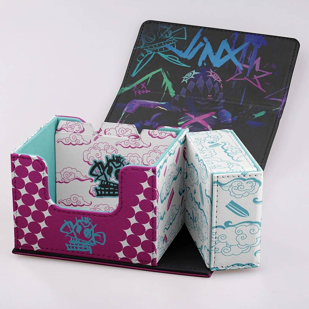 Custodia per mazzi di carte Gacha League Of Legends Scatola di immagazzinaggio di carte Jinx Tipo orizzontale per 100 + Scatola di immagazzinaggio magnetica per carte collezionabili YuGiOh