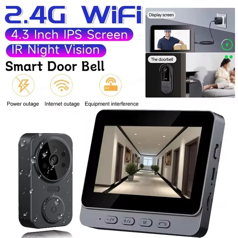 Inteligentny bezprzewodowy wideodomofon z kamerą, 1080P HD z noktowizorem, WiFi 2.4G, wykrywaniem ruchu, dwukierunkowym audio i usługą chmurową.