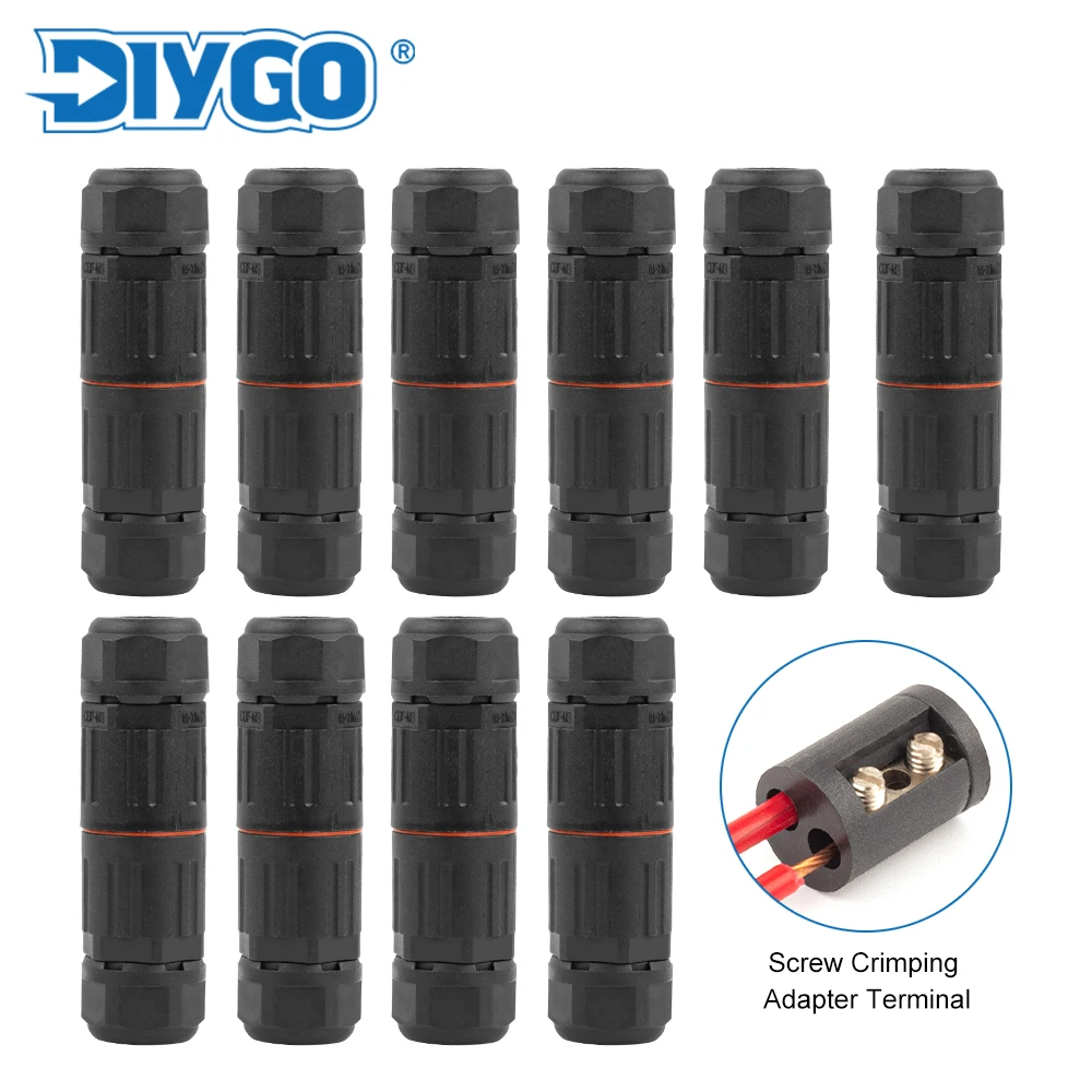 10PCS 2 Pin Screw Crimping Terminal Connector Straight Industrial Outdoor IP68 Waterproof insulation Electrical Wire Connectors