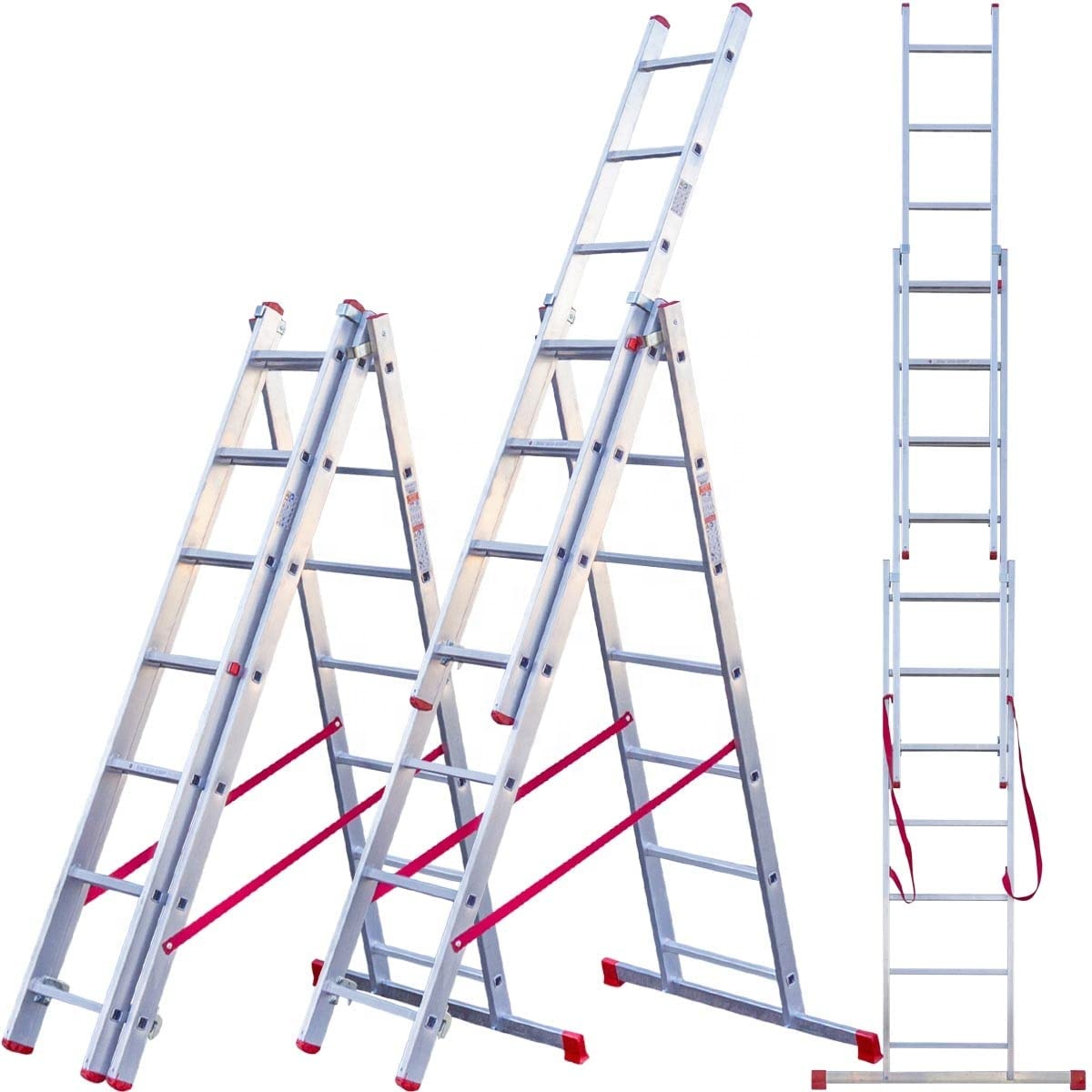 Deliladder Aluminium Straight Extension Combination Ladder 3x7,3x8,3x9...3x14 EN131