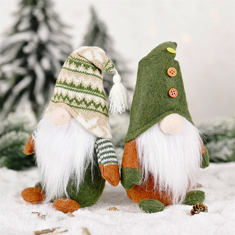 knitted Green Gnome Doll Figurine Christmas Faceless Doll Ornament Xmas Gift New Year Decoration For Home Office Children's Gift