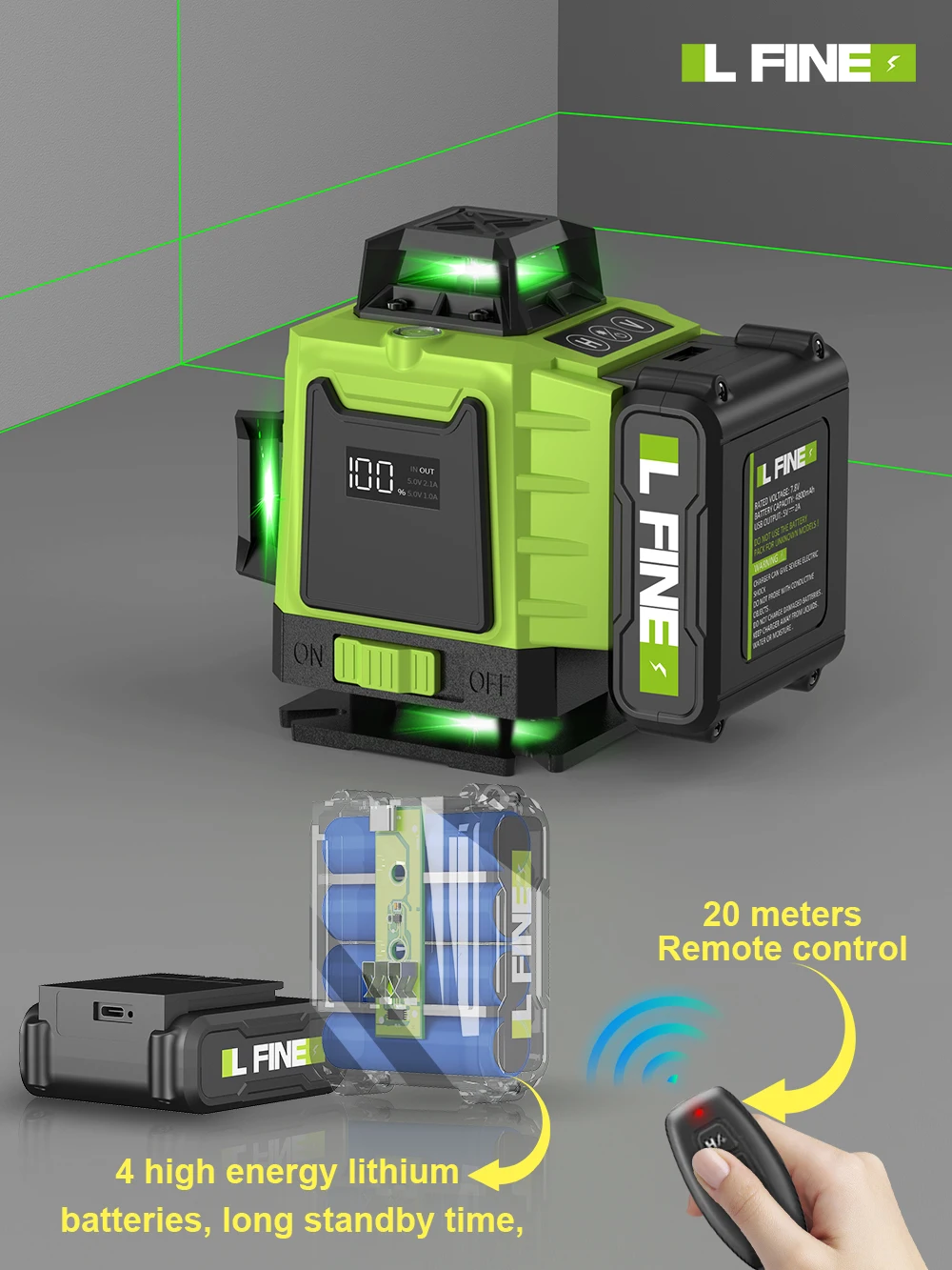 Poziomica laserowa LFINE 3D/4D 12/16 linii poziome i pionowe z pilotem 8 linii 360 ° Poziomice laserowe samopoziomujące