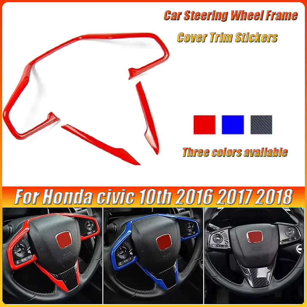 สําหรับ Honda Civic 10th 2016 2017 2018 คาร์บอนไฟเบอร์พวงมาลัยรถกรอบฝาครอบสติกเกอร์ Trim ภายในอุปกรณ์เสริม
