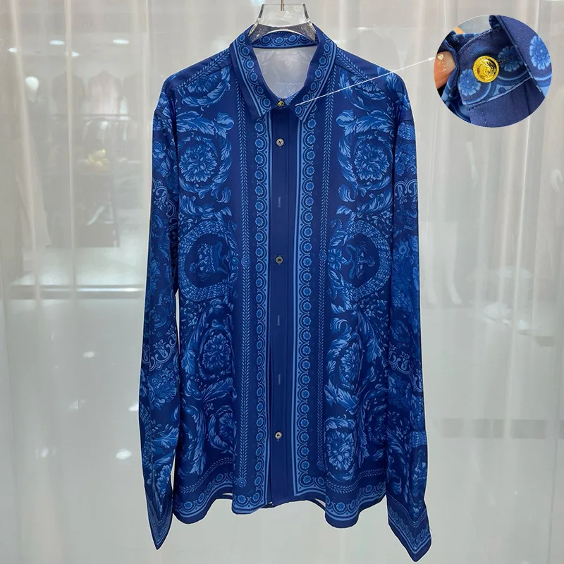 Luksusowe koszule królewskie Mężczyźni Casual Full Sleeve Social Paisley Floral Printed Manga Longa Prom Party Shirts Roupas De Luxo Masculina